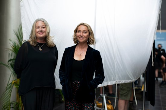 Wood with Asher Keddie, who plays Birdie, the character based on Wood. Keddie, a co-producer, was the “rocket fuel that sent the series into orbit”.