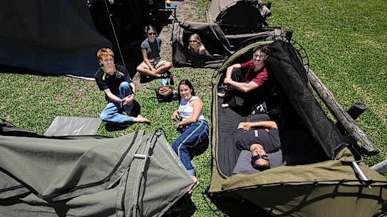 Zac Short and friends camping on the foreshore at Lorne before Christmas. 