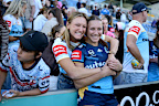 Maddison Levi hugs her sister Teagan after the latter’s debut for the Titans.