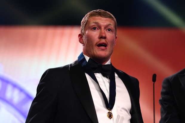 Matt Rowell of the Suns speaks after winning the Brownlow Medal.