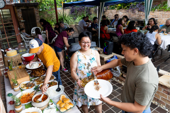 Anna Manlulo at a Christmas gathering in the backyard of the Baulkham Hills home. 