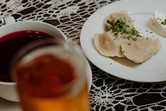 Pierogies and Polish beer.