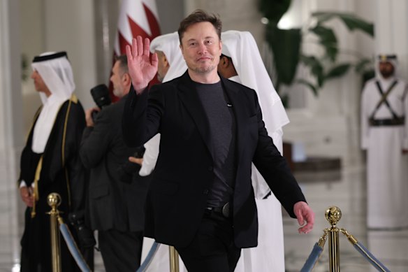 Elon Musk on tour with US President Donald Trump in Doha, Qatar, earlier this month.