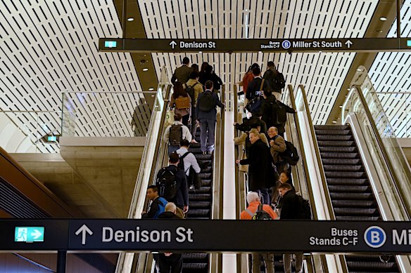 Commuters at the Victoria Cross Metro station in North Sydney.