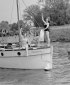 Barbara Pearce, Tamara Kirova, and Eleanor Fazan on River Thames. 1950.