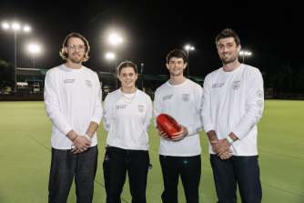 Jordan Roughead, Nell Morris-Dalton, Jasper Pittard and Tom Campbell at the AFL Players for Climate Action event last Thursday.