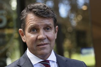Former NSW Premier Mike Baird after giving evidence at ICAC in Sydney on Wednesday.