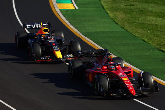 Charles Leclerc leads Max Verstappen. 