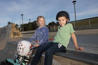 Dunja and Pavle at Sydney Park skate park.