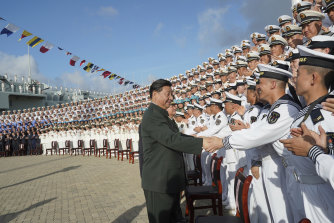 December 2019:  Chinese President Xi Jinping at the commissioning of China's first entirely home-built aircraft carrier in Hainan Province, on the South China Sea.
