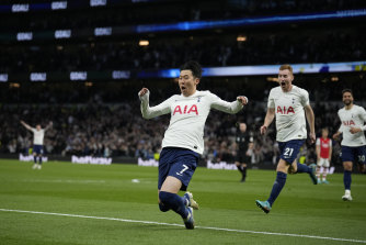 Son Heung-min celebrates his 21st goal of the Premier League season.
