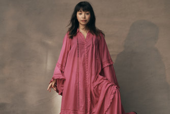 Jillian’s parents escaped Vietnam in the ’80s before settling in Melbourne. She wears the Joslin “Diane” dress, $880.