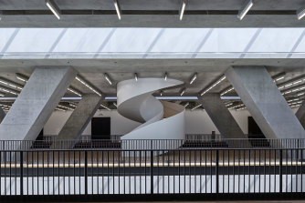 Inside the M+ building in Hong Kong. 