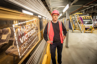 Opposition Leader Chris Minns on Wednesday inspects Victorian trains built locally.
