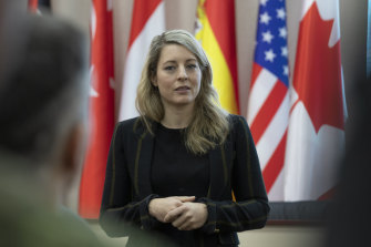 Canada's Minister of Foreign Affairs Melanie Joly near Kiev, Ukraine.