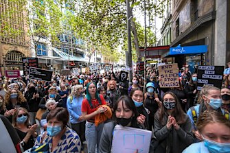 Protesters at the Women’s March 4 Justice at Treasury Gardens.