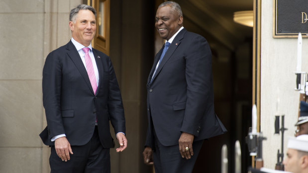 US Defence Secretary Lloyd Austin welcomes Deputy Prime Minister Richard Marles in October.