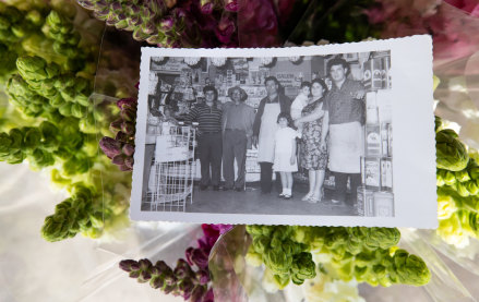 In the early years: Joe (left) and family in the shop.