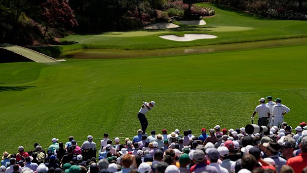 Cameron Smith tees off towards the 12th green at Augusta National in 2022.