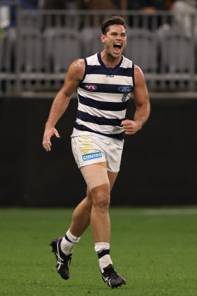 Tom Hawkins booted five goals for the Cats. 