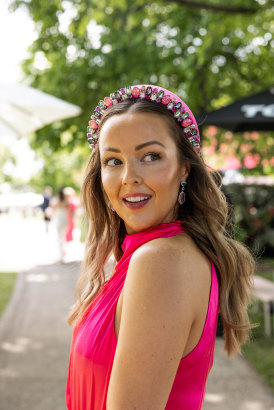 Jewelled headbands and Barbie pink at Cup Day.