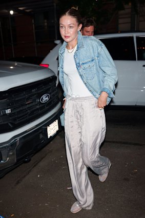 Model Gigi Hadid adds swish to track pants while out in New York earlier this year.