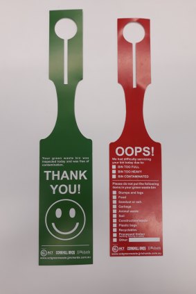 A green or red tag is being left on green waste bins that have been inspected.