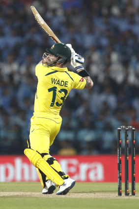 Matthew Wade on the attack for Australia against India.