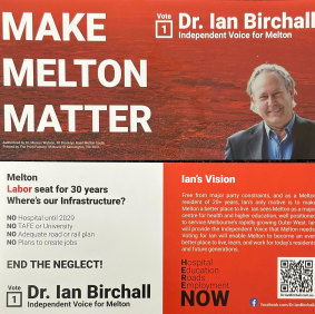 Boîte aux lettres déposer du matériel du candidat indépendant de Melton, le Dr Ian Birchall.