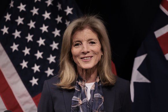 Ambassador Caroline Kennedy greets the press at Sydney International Airport before taking up her post as US Ambassador to Australia on Friday, July 22.