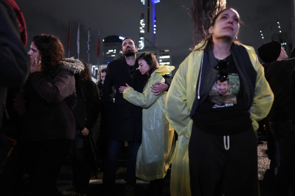 People attend a 24-hour rally calling for the release of the hostages kidnapped by Hamas militants into the Gaza Strip, in Tel Aviv on Sunday.