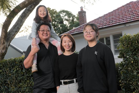 Tian Bai and Johnathan Ma, with their children, Alicia and Evelyn, are selling their Killara home to upsize.