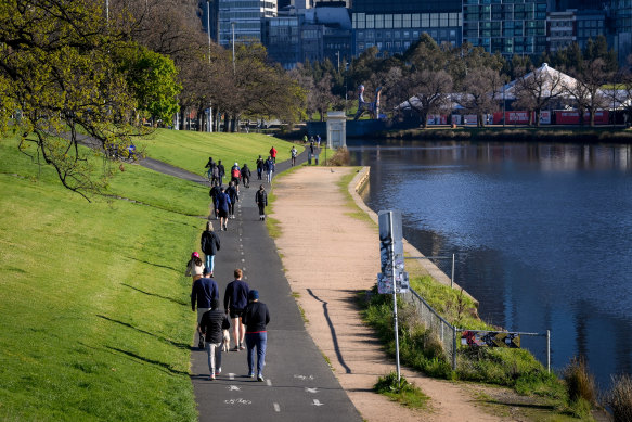 Scenes from Melbourne lockdown, along the Yarra on Saturday morning.