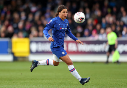 Sam Kerr on debut for Chelsea in their Super League match against Reading at Kingsmeadow in Kingston-upon-Thames on Sunday.
