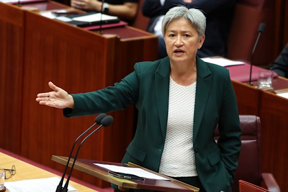 Foreign Minister Penny Wong in the Senate today. 
