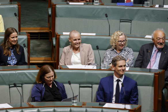 Labor MP Peta Murphy sitting with colleagues ahead of question time last week.