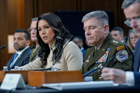 Director of National Intelligence Tulsi Gabbard, centre, testifying before a Senate committee on Wednesday.