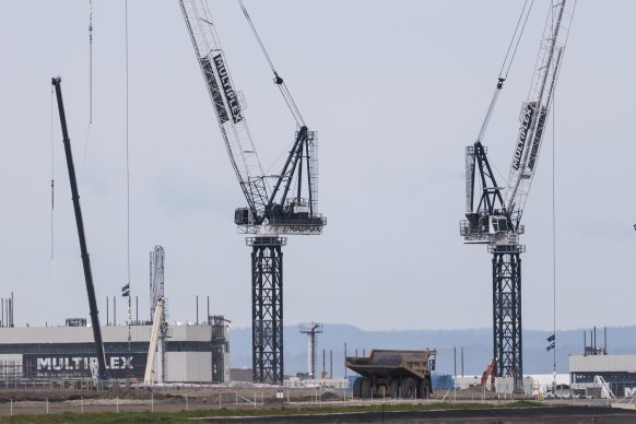 Construction under way on the passenger terminal at Western Sydney Airport.