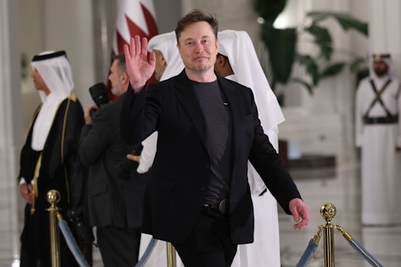 Elon Musk on tour with US President Donald Trump in Doha, Qatar earlier this month.