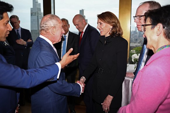 King Charles speaks with Google’s president and chief investment officer Ruth Porat.
