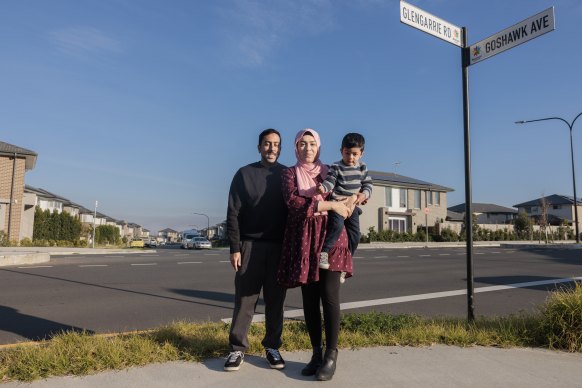 Ehsan Mansoor, his wife Haseena, and son Iqaan, are happy to have a home but surprised at the lack of amenity in Marsden Park.