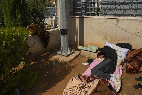 One of the 550 Gazans who held an Israeli work permit takes sanctuary in the recreation complex.