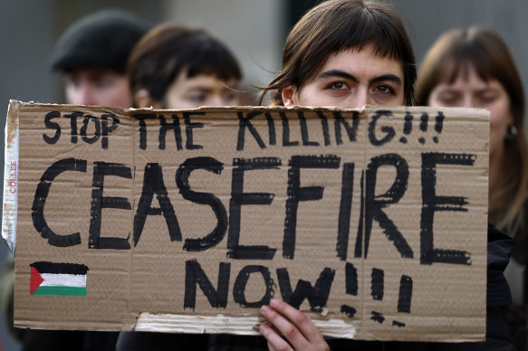 Protesters gather outside the Scottish parliament building in Edinburgh this week.