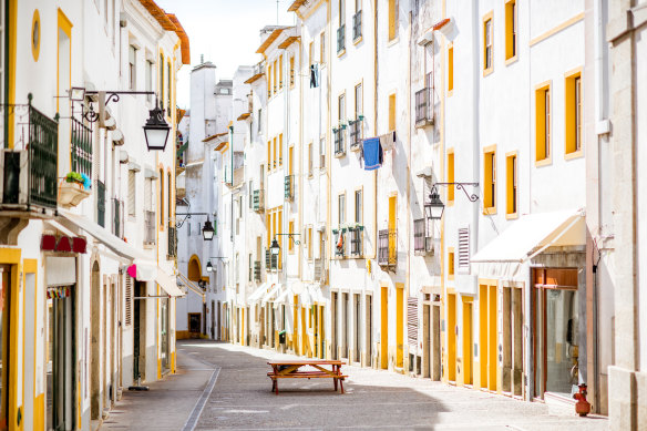 Residential buildings in the walled city of Evora.