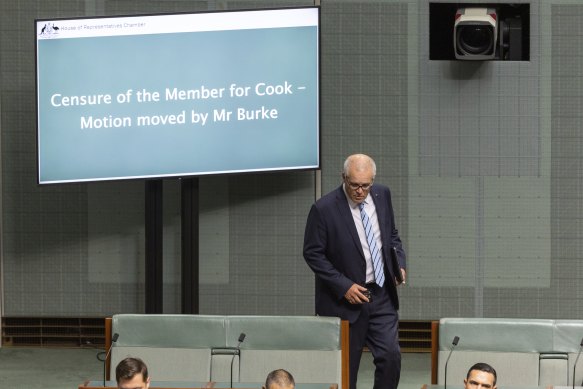 Scott Morrison arrives in the chamber at Parliament House on Wednesday.