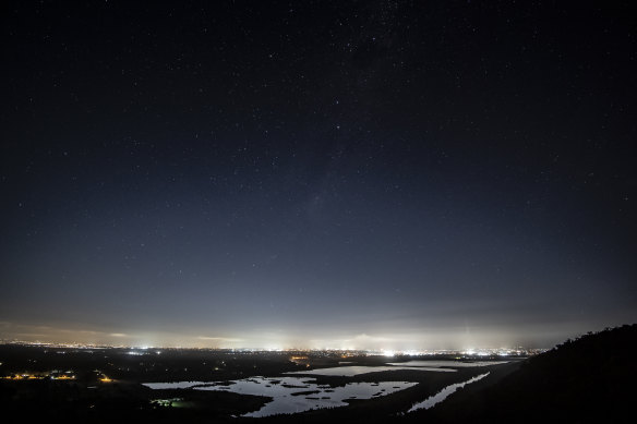 Light pollution of Sydney as seen from Hawkesbury Lookout at Hawkesbury Heights. 