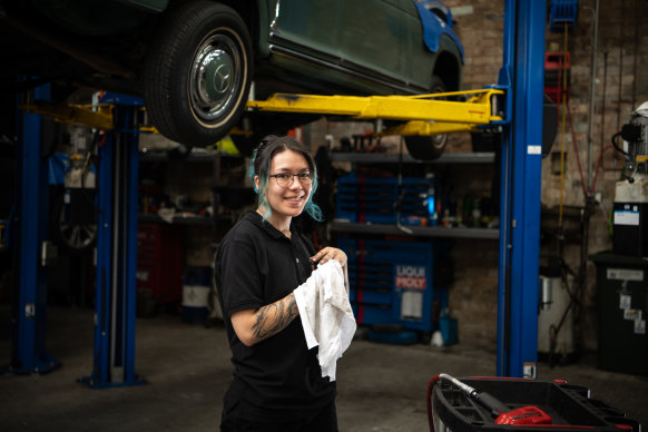 Apprentice mechanic Xanthe Ba-Pe at CMR Automotive in Marrickville.