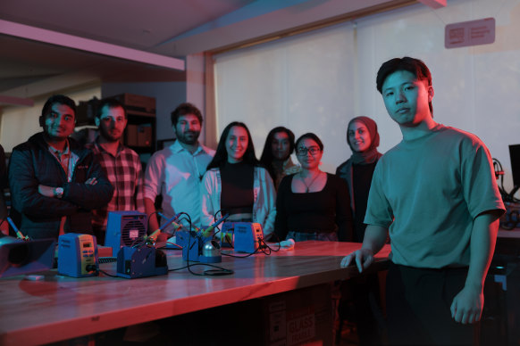 Harvey Ling (right) and a group of other nuclear engineering students at UNSW involved in designing a tokamak nuclear fusion machine.