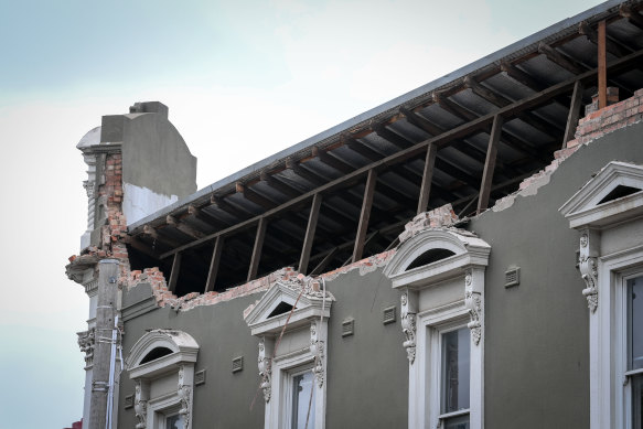 A damaged building on Melbourne’s Chapel Street this morning.