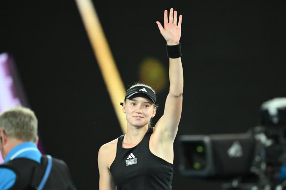 Elena Rybakina celebrates her semi-final win.